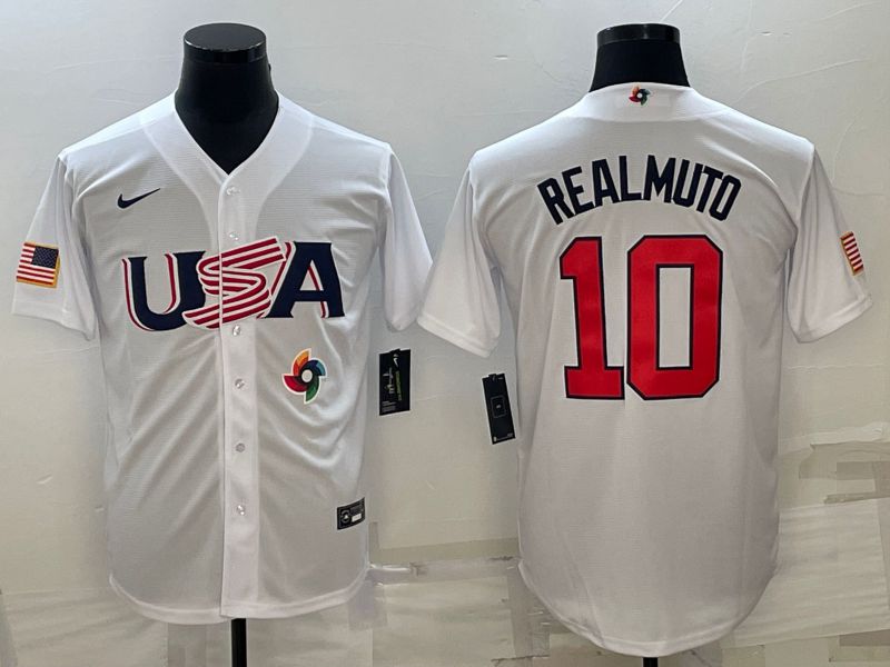 Men 2023 World Cub USA 10 Realmuto White Nike MLB Jersey11